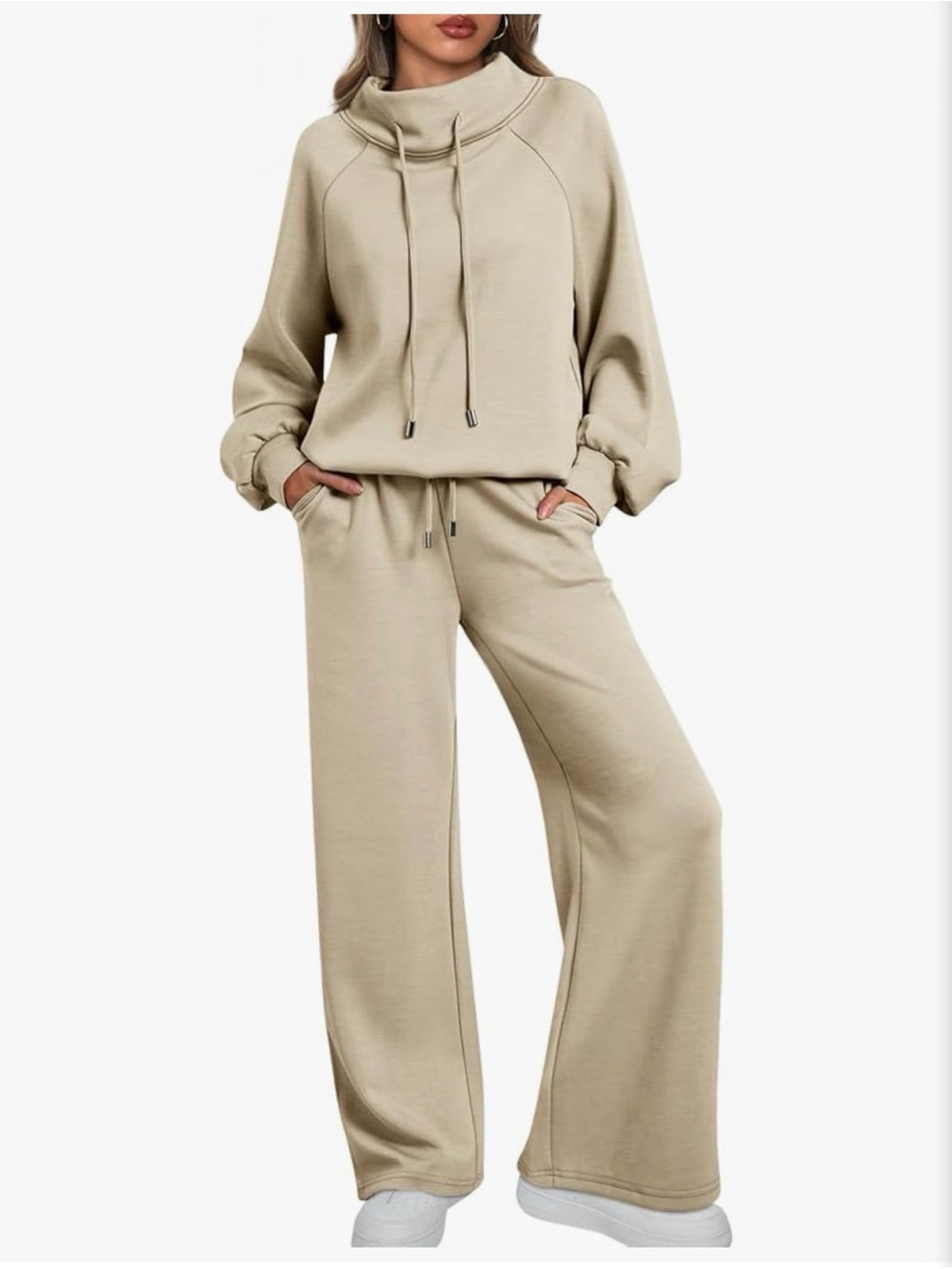 Automet Women's Wide-Leg Lounge Set - Beige